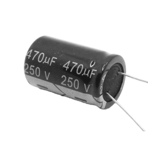 Capacitor Electrolítico de Aluminio, Radial de 470 µFd, 250 Vcc, 105 °C, 25 x 40 mm.