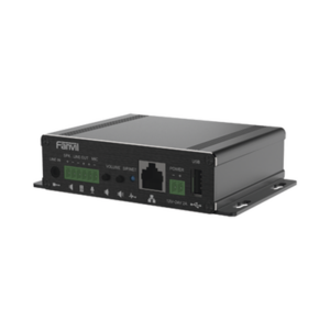 Gateway para Voceo IP/SIP,  Entrada de audio (3.5mm), salida de amplificador integrado de hasta 30W, puerto USB (reproducción de MP3),
