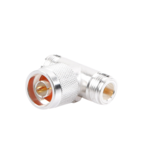 Adaptador en T, de Conector N Macho a Doble N Hembra, Plata/ Oro/ Teflón. - Imagen 2