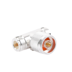 Adaptador en T, de Conector N Macho a Doble N Hembra, Plata/ Oro/ Teflón. - Imagen 3