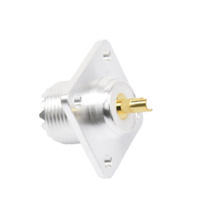 Conector UHF Hembra (SO-239) para Montaje de Chasis con 4 Hoyos a 18 mm, Terminal Soldable, Plata/ Oro/ Teflón. - Imagen 2