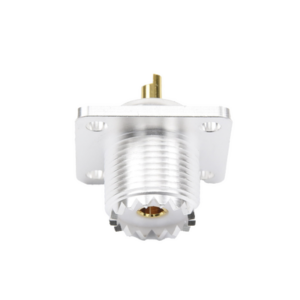 Conector UHF Hembra (SO-239) para Montaje de Chasis con 4 Hoyos a 18 mm, Terminal Soldable, Plata/ Oro/ Teflón. - Imagen 4
